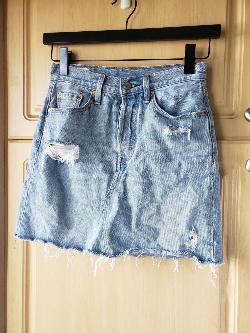Levis Light Blue Distressed Denim Skirt - Casual Women's Skirt